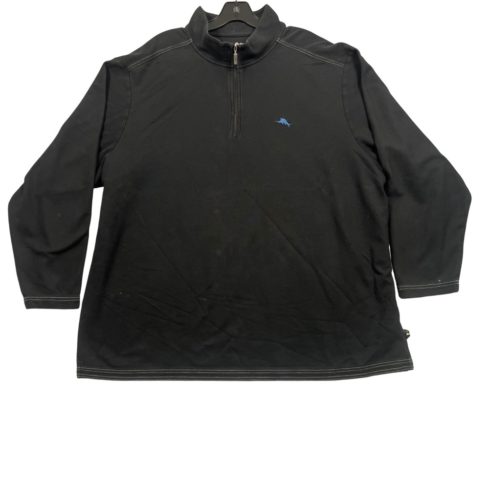 Tommy Bahama Mens 2XLB Black Quarter Zip IslandZone Supima Cotton Pullover